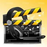 Clapperboard with Headset and Music Notes